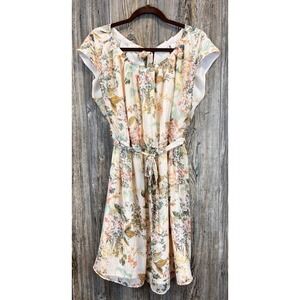 LC Lauren Conrad Cream Floral Tie-Waist Dress